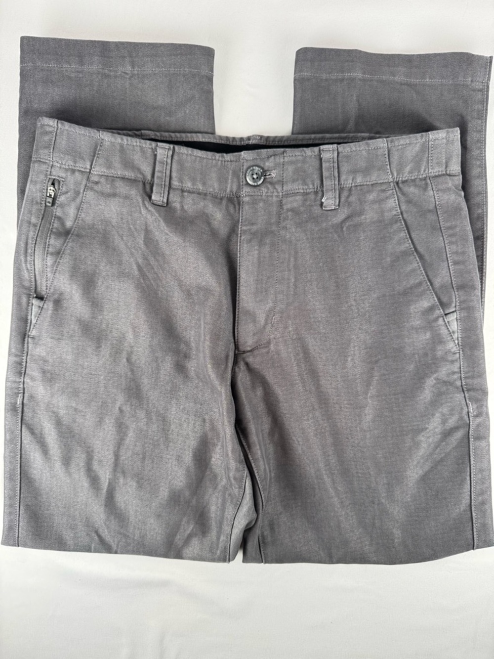 Eddie Bauer Mens 32x30 Gray Stretch Chino Pants Slim Straight Sheen Cotton Blend